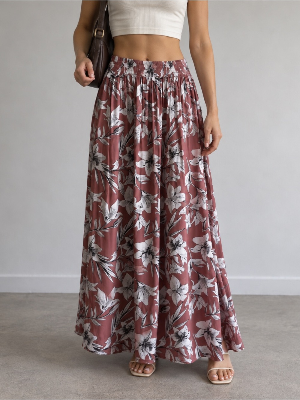 Roxy Floral Smocked Maxi Skirt Womens 8 Pink Tropical Boho Coastal